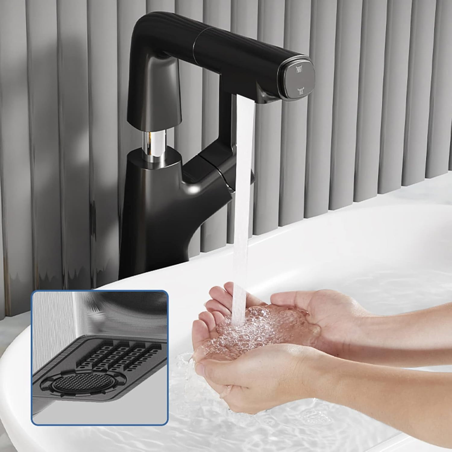 Bathroom Sink Faucet with Pull Out Sprayer, Single Hole Faucet for Bathroom Sink Brass, with 2 Modes Pull Down Sprayer, Bathroom Basin Faucet for Hot and Cold Water,Black