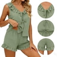 thumbnail image 5 of Nmnitkp Women's Milk Silk 2 Piece Pajama Set, Puff Sleeve Ruffle Hem Cami Top with Pockets, Soft Breathable Loungewear Sleepwear Green,XL, 5 of 8