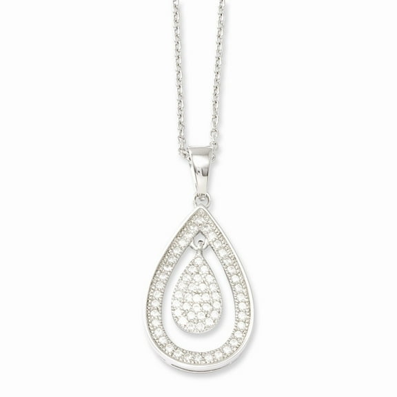 925 Sterling Silver Rhodium-Plated CZ Brilliant Embers Teardrop Necklace; 18 inch; for Adults and Teens; for Women and Men