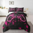 thumbnail image 2 of Gaming Full Comforter Sets Gamer Room Decor Bedding, Rose Purple Geometry Honeycomb Print Bedding Comforter Sets, Gamepad Controller Duvet Insert Modern Abstract Plaid Quilt Reversible, 2 of 7