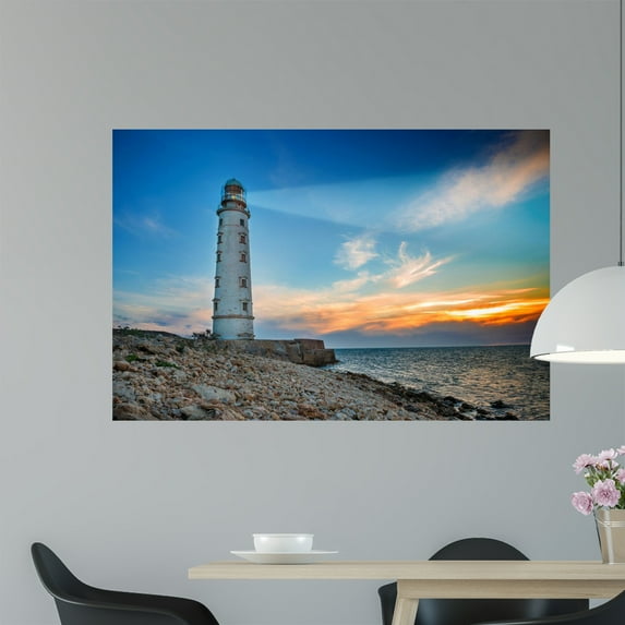 Lighthouse Night Wall Mural Decal Sticker, Wallmonkeys Peel & Stick Vinyl Graphic (48 in W x 32 in H