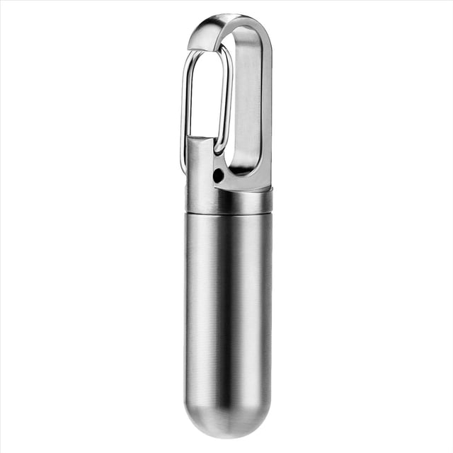Small Pocket Pill Box Keychain,Portable Waterproof Pill Case Stainless Steel Travel Pill Container Keychain Pill Holder,1 x Pill Box,Silver
