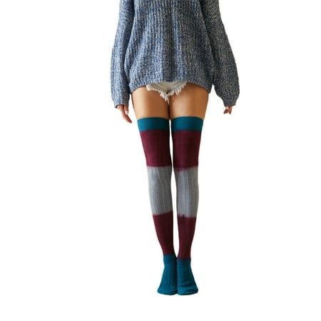 

GuliriFei Women Stockings Autumn Winter Over Knee Stockings Warm Thick Long Knit Stockings Female Cable Long Boot Thigh-High Socks