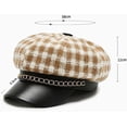 thumbnail image 2 of CoCopeaunts Plaid Newsboy Cap for Women PU Leather Newsboy Hats Tweed 8 Panels Octagonal Hats with Metal Chain Decoration, 2 of 6