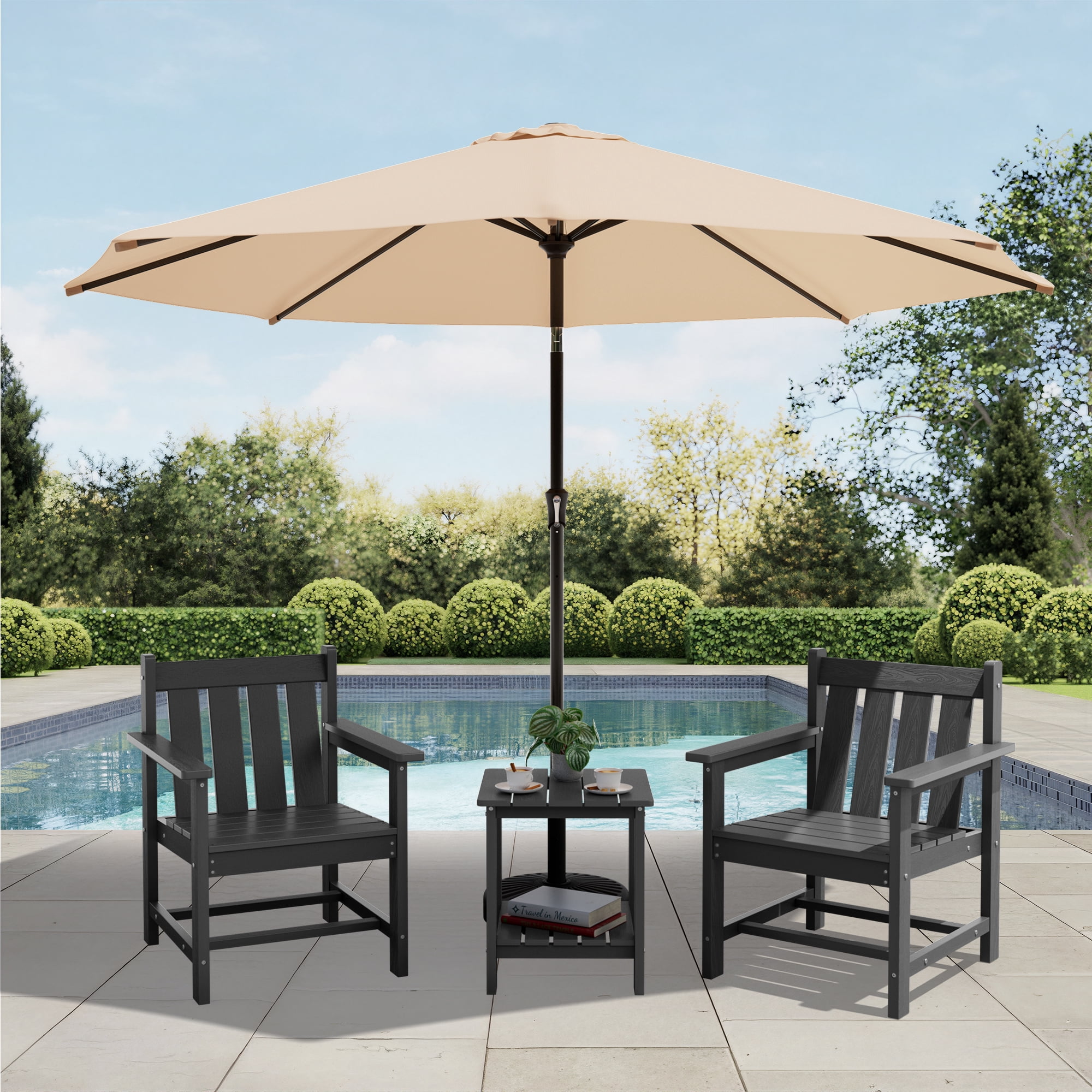 SERWALL 3 Piece Patio Furniture Set,HDPE Outdoor Bistro Set with Coffee Table and Chair for the Patio,Gray