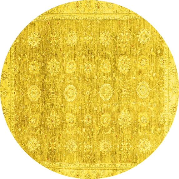 Ahgly Company Machine Washable Indoor Round Oriental Yellow Traditional Area Rugs, 3' Round