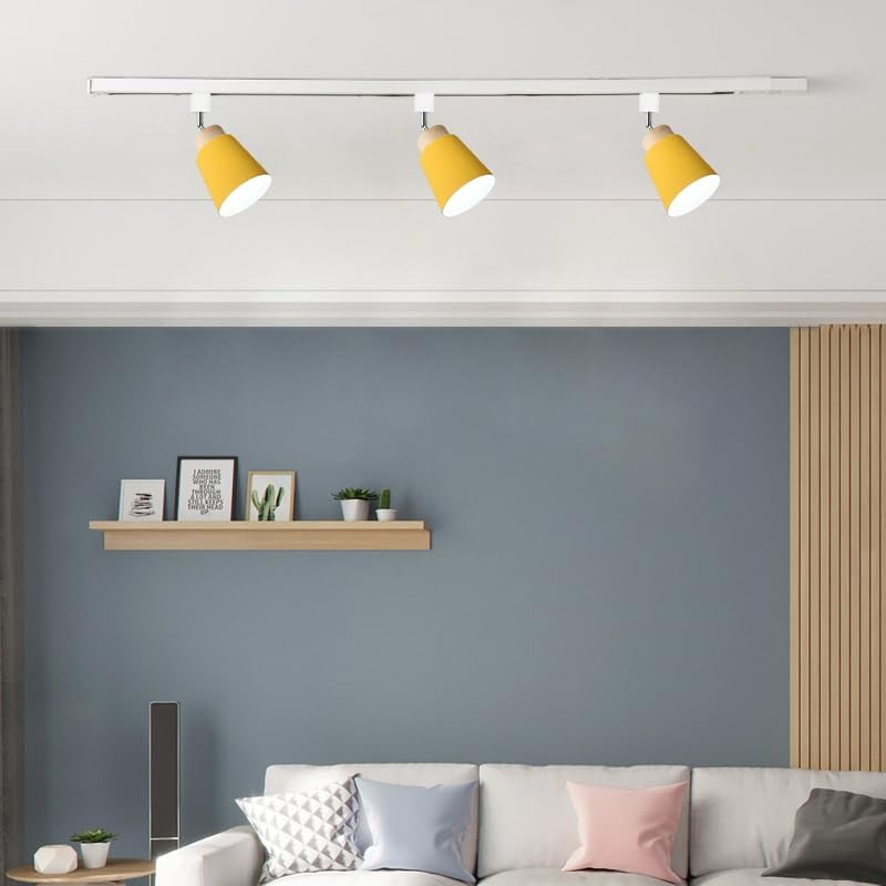 KAYYELAMP 1Pcs Macaron Yellow Halo System Adjustable Titl Angle Track Lighting E26 Base Modern Design for Farmhouse Kitchen Sink Gallery Loft(No Bulb, Track)