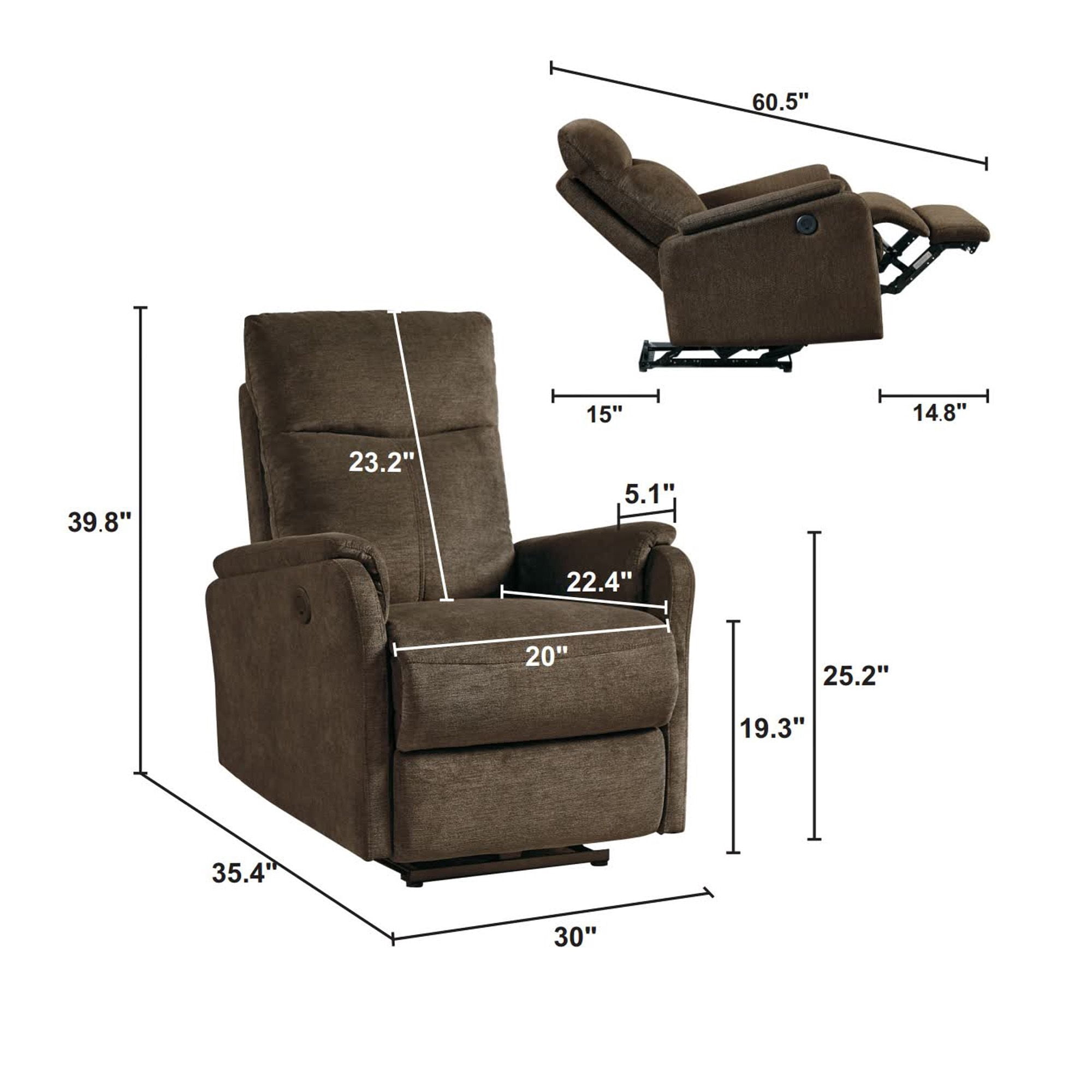 DEALTOPS Power Recliner Chair with USB Ports, Recliner Single Chair with Adjustable Footrest, Dark Brown