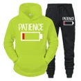thumbnail image 4 of Conjunto de 2 piezas de sudadera y pantalones divertidos con estampado de batería "PATIENCE" para hombre, sudadera de manga larga, chándal, ropa deportiva unisex, 4 of 5