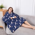 thumbnail image 5 of Oversized Wearable Blanket Hoodie,Dark Blue Cartoon Cat Unicorn Pattern (2) Sherpa Blanket Hoodie with Super Pockets,Super Warm Fuzzy Pullover for Women & Men, 5 of 6
