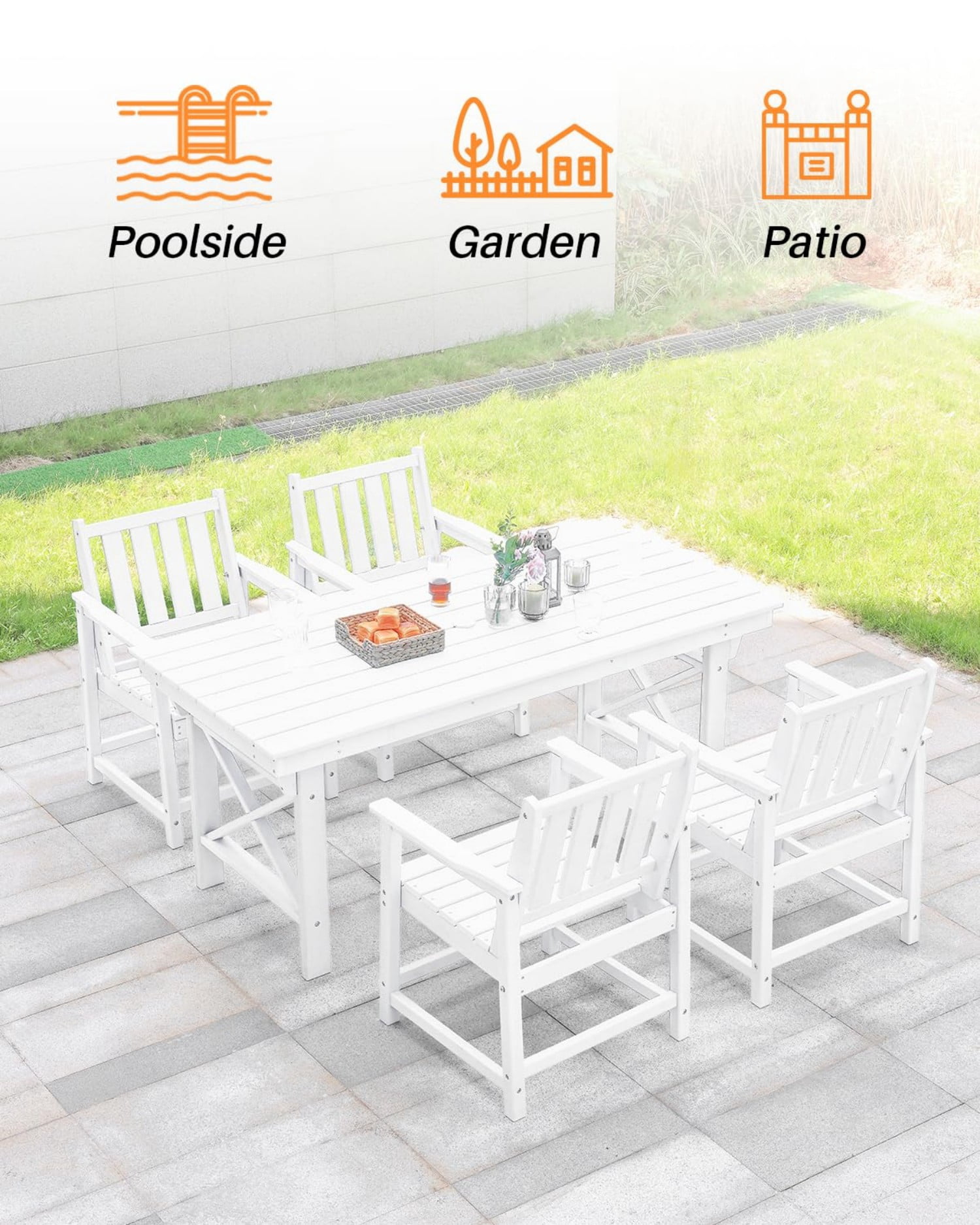 HDPE Outdoor Dining Chair with Armrests, All-Weather Patio Dining Chair, Heavy Duty HDPE Outdoor Armchair for Deck, Porch, Garden, Poolside, Backyard, Pearl