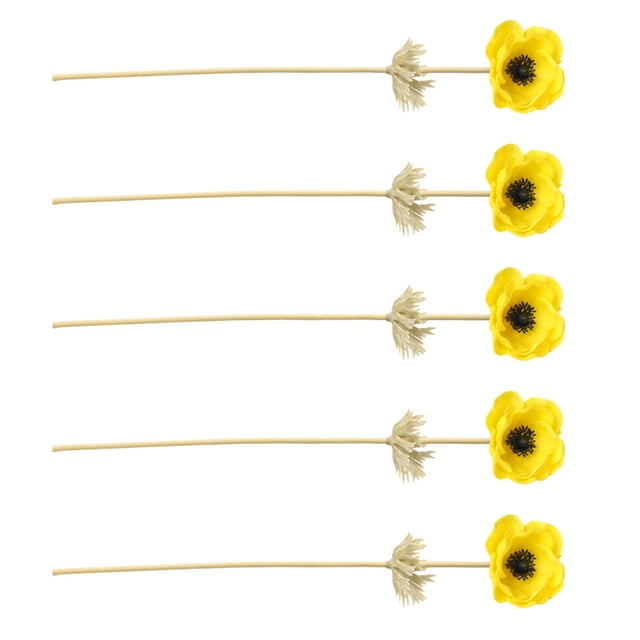 Matsuzay 5 piezas de anémona artificial con hojas de seda para boda, novia, fiesta, simulación, tallos largos, decoración de flores, amarillo Type2 NO2