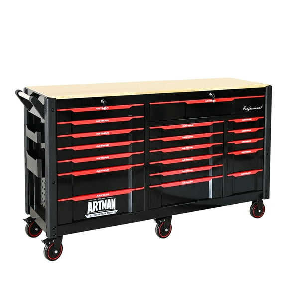 Izzovium Heavy-Duty 7 12 Drawer Mobile Tool Cart for Auto Repair, 68.5x18.9x39.4in Steel Storage Cabinet with Locking Wheels, Black & Red