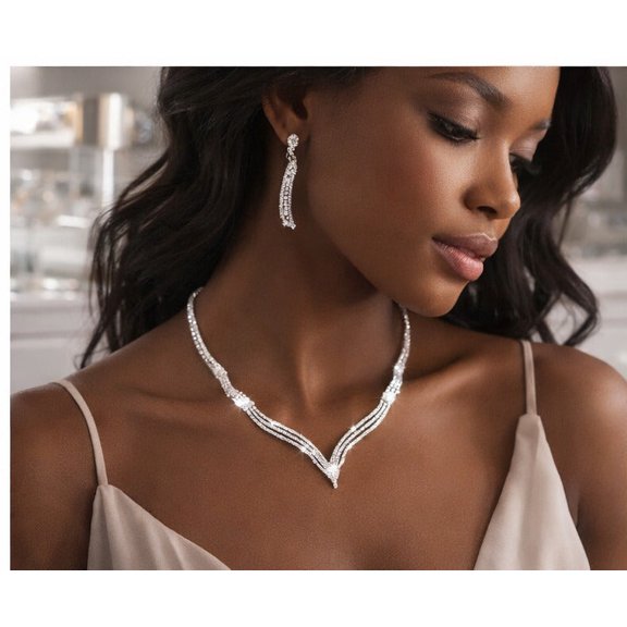 Crystal Cascade Necklace & Earring Set