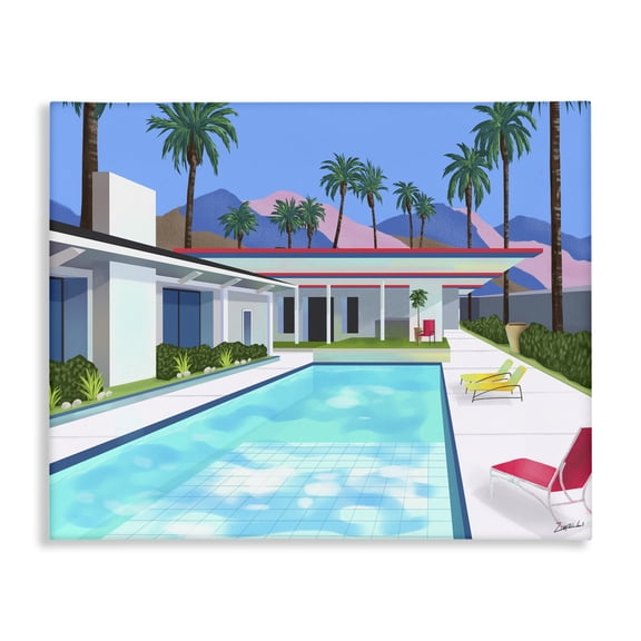 Stupell Industries Tropical Modern Pool Tropical Palm Trees Canvas Art, 20 x 16, by Ziwei Li