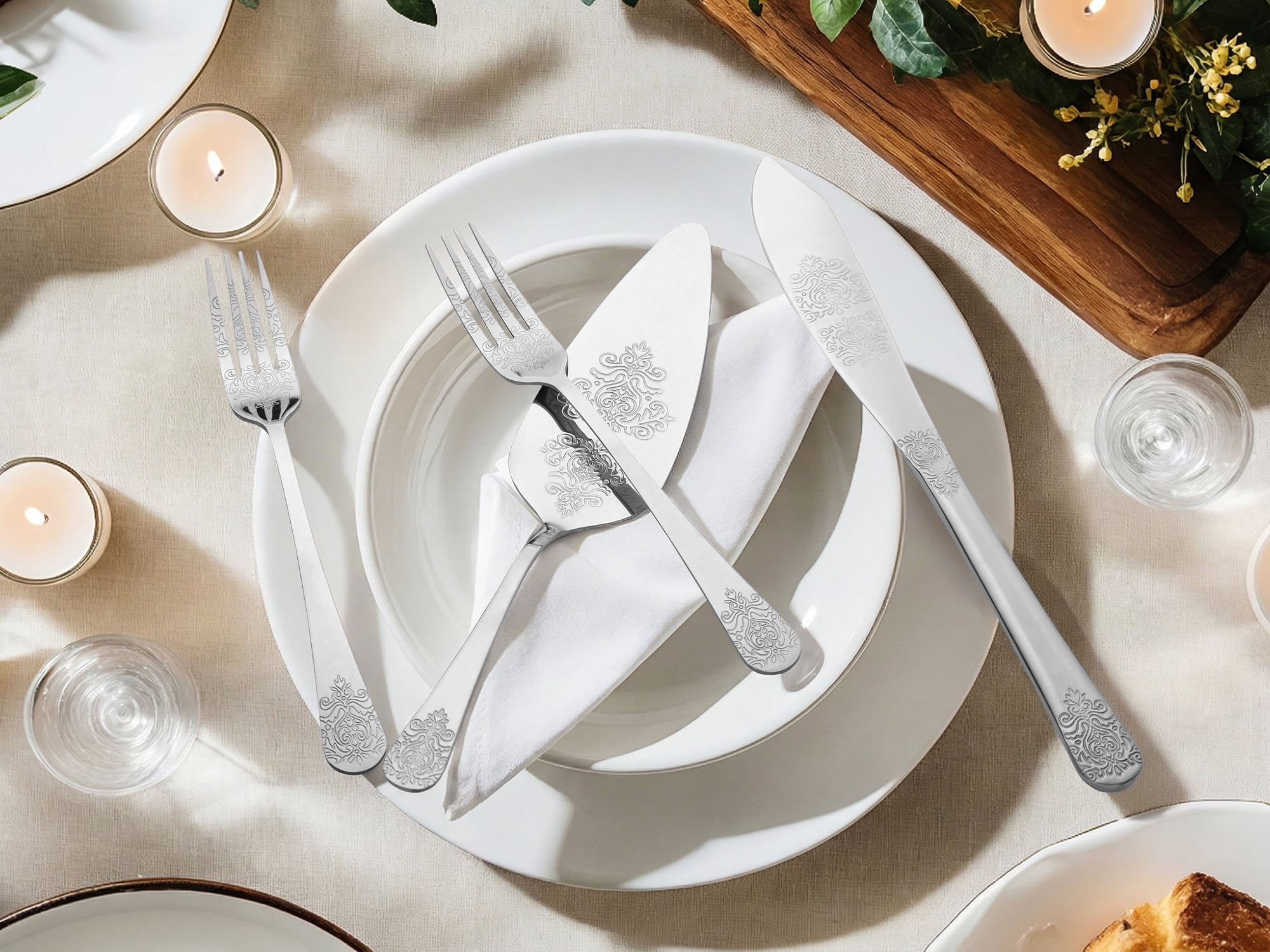 Unique Bargains Stainless Steel Silverware Set with Pie Spatula 4 Piece Silver