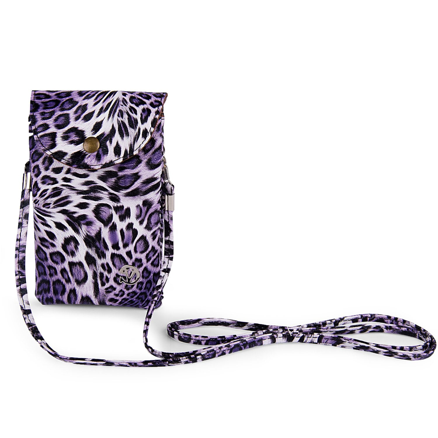 3-PACK: Universal Travel Crossbody Pouch (Purple Leopard) fits Smartphones up to 6.1-inch - Vegan Leather with Removable Shoulder Strap and Magnetic Button Closure