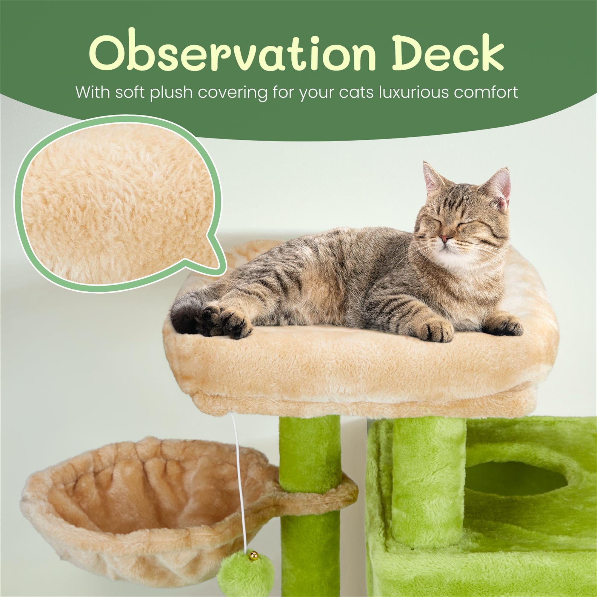 Kadyn 33" Cat Tree Tower for Indoor Cats, Cat Tree House with Large Padded Perch, Hammock, 2-Tiered Condo, Scratching Posts and Dangling Ball, Green
