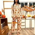 thumbnail image 5 of MEZZALL Women Halloween Autumn Button Front Long Sleeve Lapel Top With Chest Pocket Elastic Waist Full Length Pants Pajama Set Casual Home Wear Pajamas Relaxed Fit 2 Piece Pjs, 5 of 6