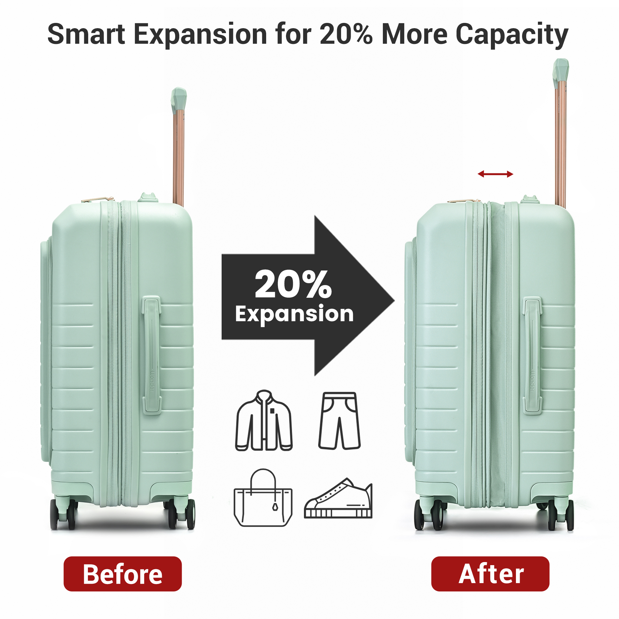 Wonder Barcelona 20" Hardside Spinner Carry-On Luggage with Front Pocket and Laptop Sleeve.GREEN