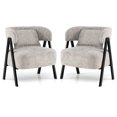 thumbnail image 1 of Costway 2 PCS Faux Rabbit Fur Upholstered Armchair w/Lumbar Pillow & Metal Legs Gray, 1 of 7