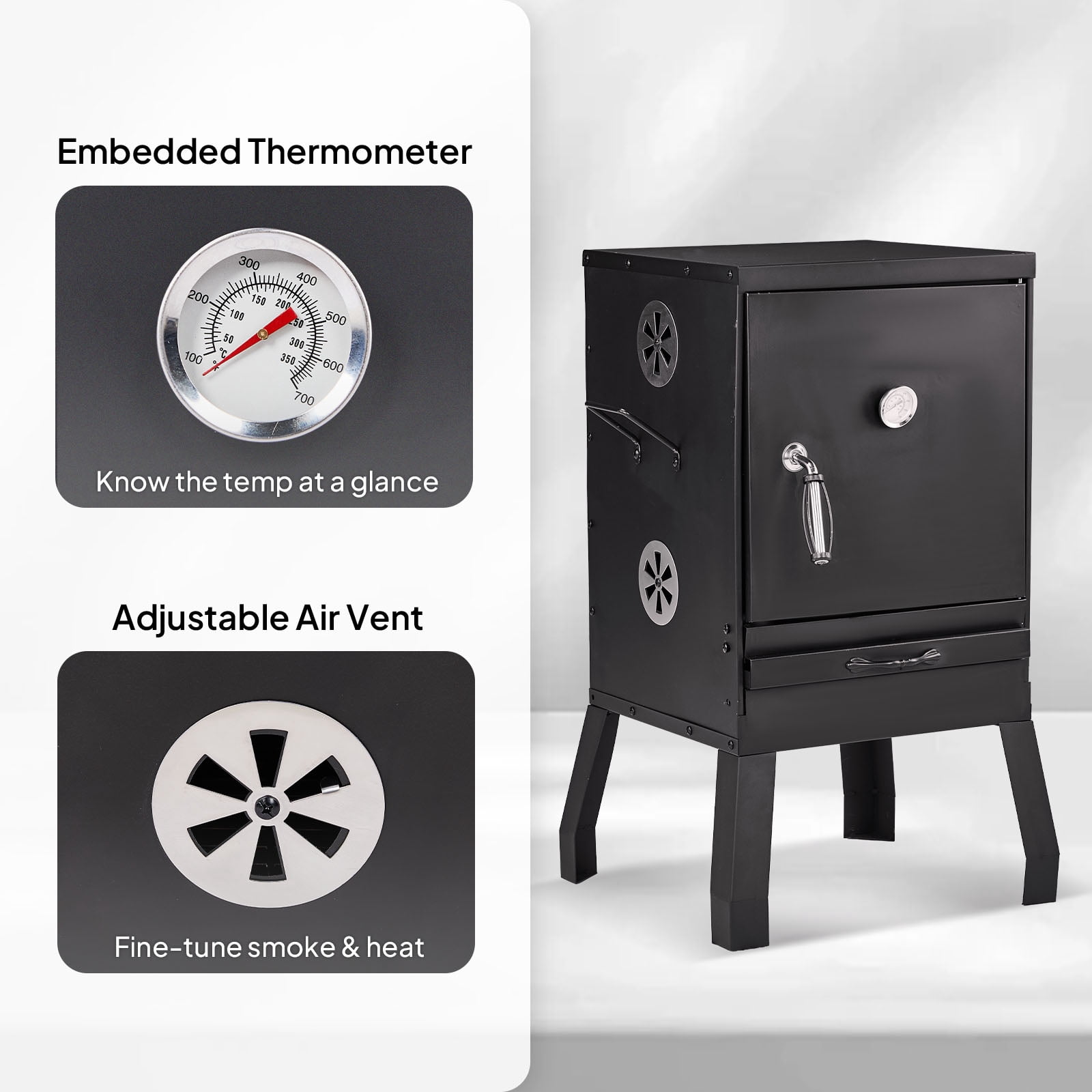 FENGFAN Vertical Charcoal Smoker Portable Outdoor Grill with Detachable Racks Thermometer Iron for Camping Backyard BBQ 1 Pack