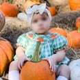 thumbnail image 5 of 0-3Years Baby Girl Halloween Outfits Pumpkin Plaid Bubble Romper Short Puff Sleeve Bodysuit Cute One Piece Clothes, 5 of 8