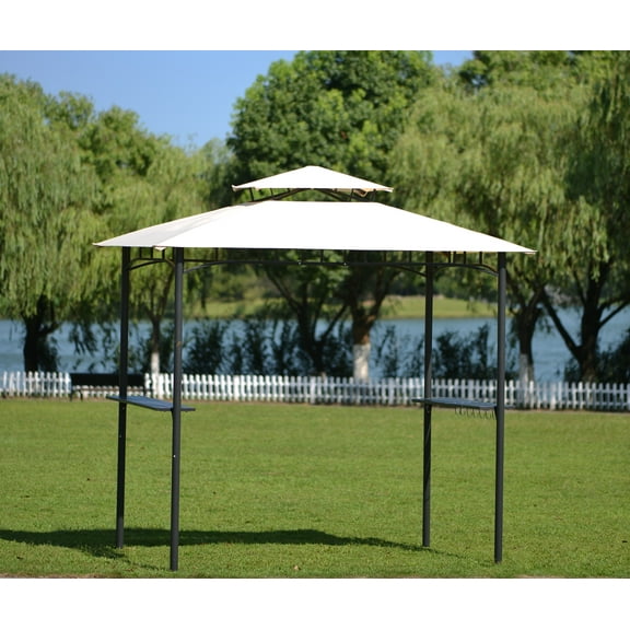 Home Outdoor BBQ Party Tent, SEGMART Grill Gazebo Canopy with Shelves and Metal Frame, 99.6'' x 99.6'' x 59.4'' Water and UV-Resistant Commercial Tent with Double Layer Top for Home, Beige, S9677