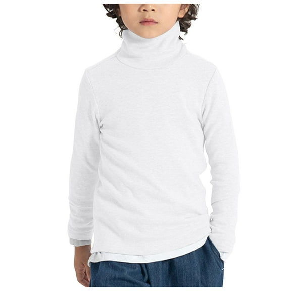 Boys White Dress Shirt Kids Yellow Long Sleeve Shirt Children Unisex Solid Color Kids School Uniform Long Sleeve Turtleneck T-Shirt Cotton Undershirts White 5-6 Years