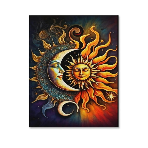 Sun Moon Abstract Painting Poster Canvas- Perfect for Wall Artrations, Dining Room Decor, Bedroom Art, Wall Decor Living Room, Wall Art, Frameless 20x30inch