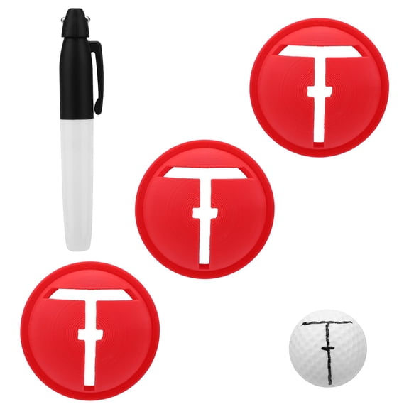 Golf Ball Line Marker Tool With Marking Pen, Red Plastic Golf Ball Alignment Stencil Accessories For Precision Putting & Target Line Accuracy