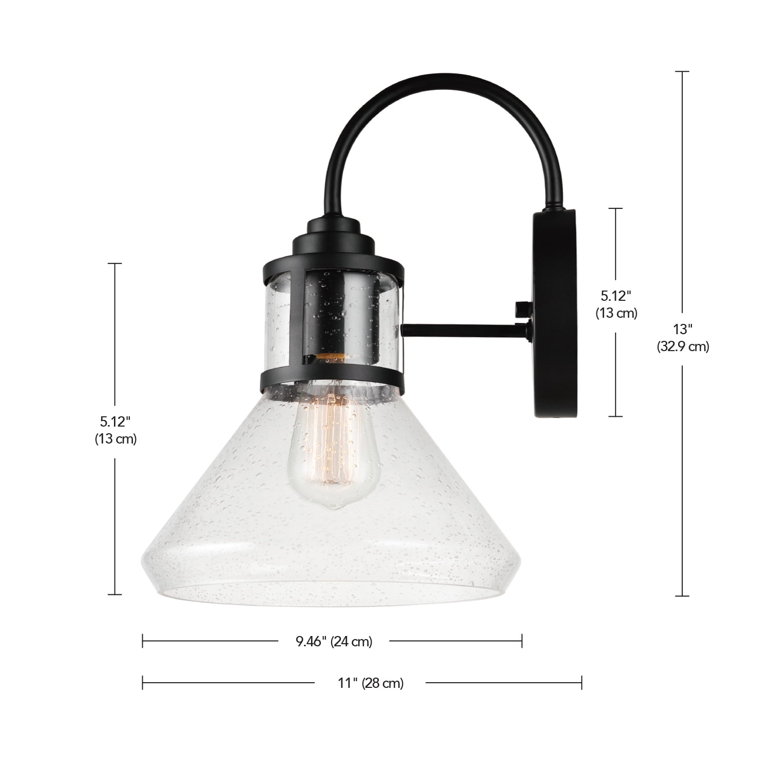 Globe Electric Torrent 1-Light Black Outdoor Wall Sconce with Seeded Glass Shade and Bulb Included, 44661