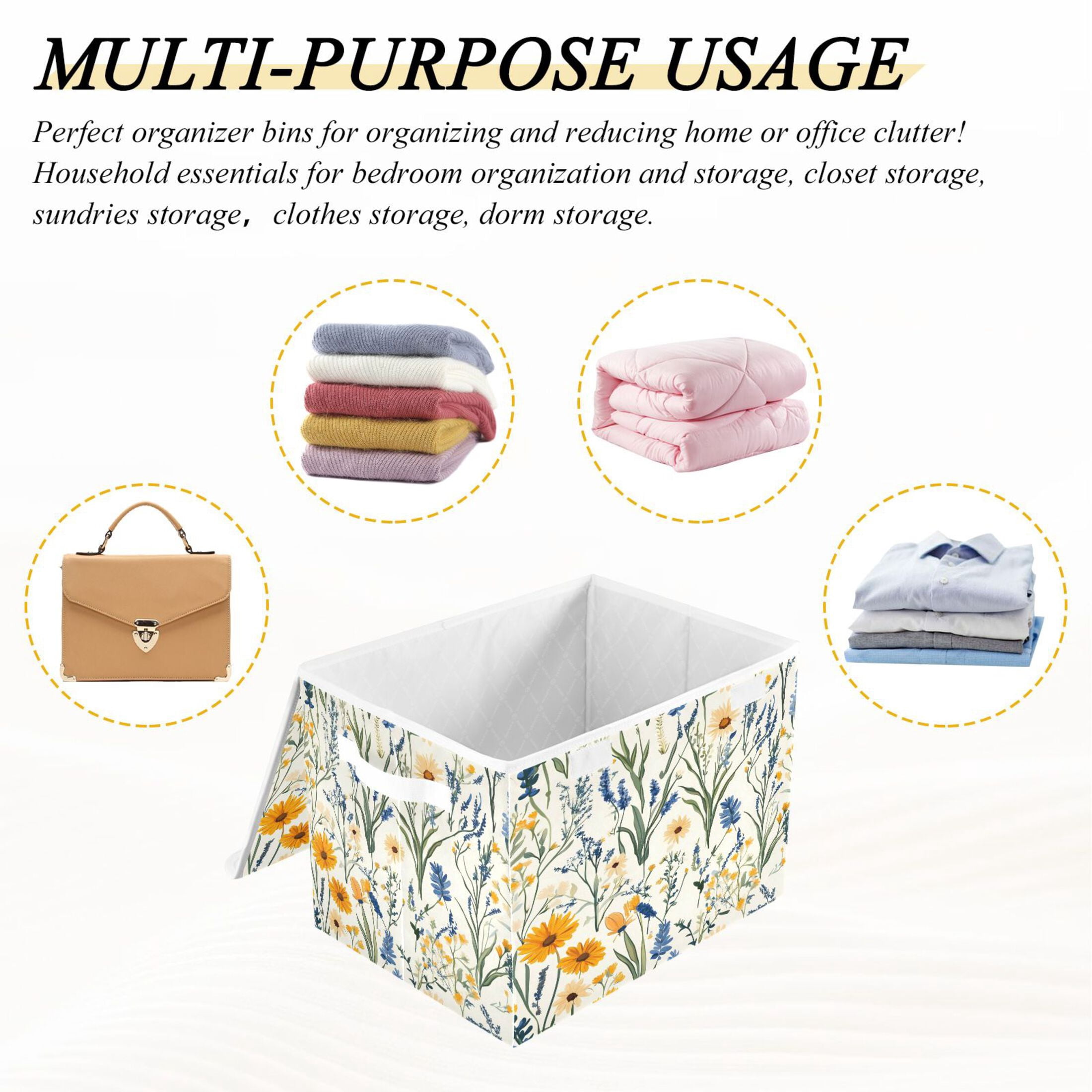 Ryvnso Retro Floral-a1 Large Lidded Foldable Storage Baskets Cubes Boxes Lids Bin for Home