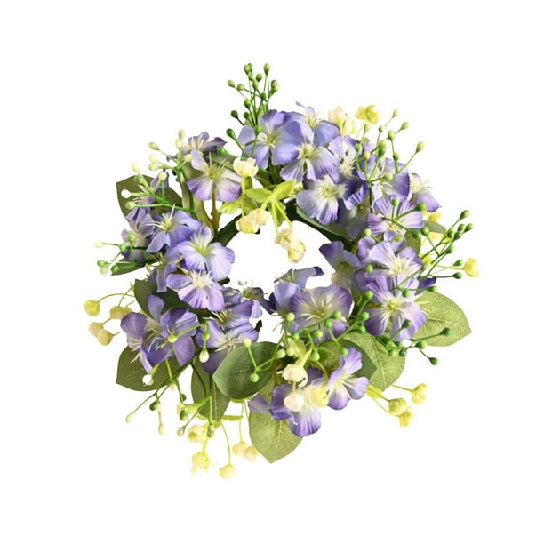 Anillo de vela con flores artificiales, mini corona floral, portavelas, centro de mesa para bodas, fiestas, decoración del hogar, puerta y escritorio con hojas artificiales.