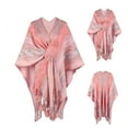 thumbnail image 2 of Xfvqtps Women Cape with Hole Mixed Colors Stripe Large Size Open Front Tassel Hem Plush Pompom Classical Warm Loose Windproof Coldproof Warm Winter Shawl Wraps Pink, 2 of 8
