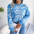 thumbnail image 2 of Suéter de punto Patrón lindo Hombro caído Manga larga Cuello redondo Suéter corto para mujer Azul L, 2 of 6