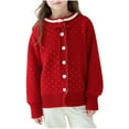 thumbnail image 1 of ShomPort Cardigans for Girls Round Collared Tie Knot Button Long Sleeve Stretchy Cute Outwear Breathable Fall Soft Comfy Outcoat, 1 of 6