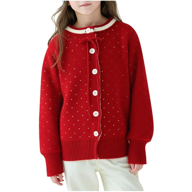 ShomPort Cardigans for Girls Round Collared Tie Knot Button Long Sleeve Stretchy Cute Outwear Breathable Fall Soft Comfy Outcoat