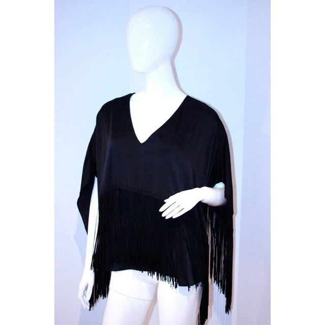 BCBG Max Azria FRINGE Black INIKO Flutter SLEEVED Poncho TOP Bohemian S $178