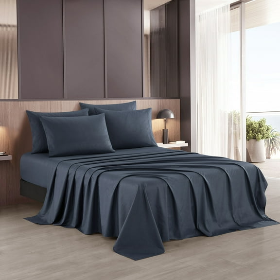Nanshing Luxury Embossed 6-Piece Ultra Soft Sheet Set Navy - Queen