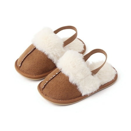 

Toddlers Baby Boys Girls Fluffy Slides Slippers Soft Anti-slip Pre-walker Newborn Plush Warm Floor Shoes Elastic Back Strap