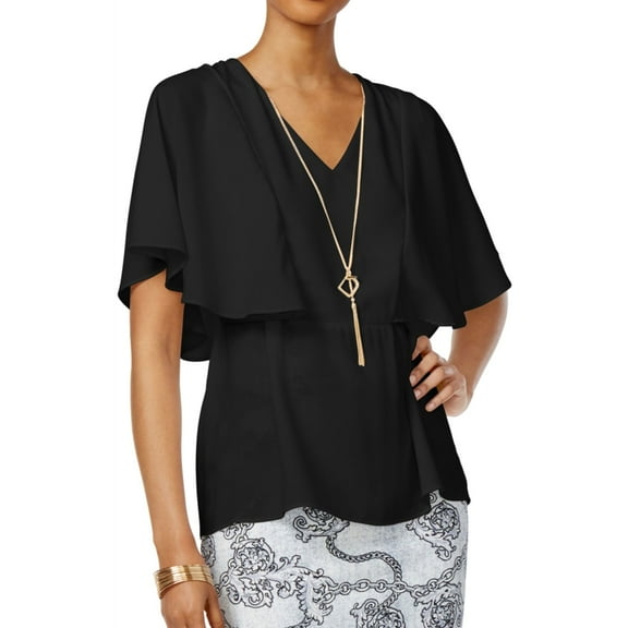Thalia Sodi Womens Texture V-Neck Pullover Blouse, Black, Small