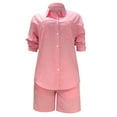 thumbnail image 4 of RMGVDSD Womens 2 Piece Outfits Summer Cotton Linen Shirt Long Sleeve Tops And Elastic Waist Shorts Two Piece Set Daily Casual Workout Sets, 4 of 5