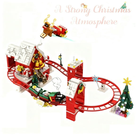 Christmas Building Blocks Roller Coaster Toy, 964Pieces Mini Building Blocks with Christmas Tree & Elk for Kids Adults Christmas Birthday Gifts