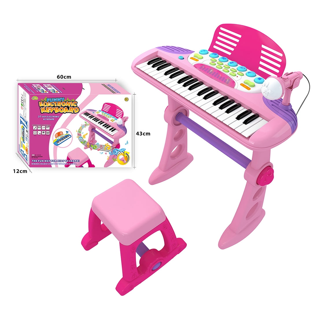 37Key Children Multifunctional Electronic Keyboard Piano with Microphone Pink