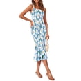 thumbnail image 2 of Vestido PRETTYGARDEN Azul Floral Midi Sin Mangas con Volantes Talla M, 2 of 6