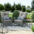 thumbnail image 5 of Poteban 3-Piece Outdoor Rocking Chairs, Grey Wicker Patio Furniture with Thickened Cushions and Table for Porch (Grey White), 5 of 10