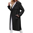thumbnail image 2 of Double Breasted Women Solid Color Casual Long Trench Coat with Belt, 2 of 7
