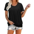 thumbnail image 4 of USSUMA T-Shirts for Women Trendy Women's Elegant Pleated Round Neck Blouse Top Shirt Short Sleeve Summer Tops Dressy Casual Sexy Tshirts, 4 of 8