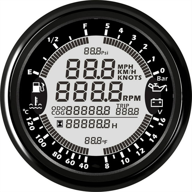 New 6 in 1 Multi-functional Gauge Meter GPS Speedometer Tachometer Hour Water Temp Fuel Level Oil Pressure Voltmeter 12/24V 5Bar